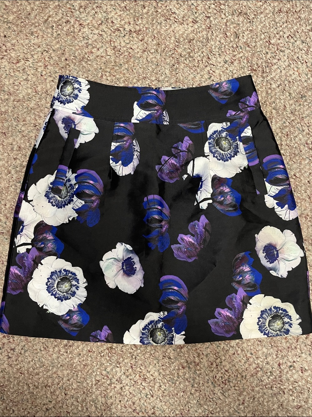 J crew Floral Black Mini Skirt with Blue & White floral print - new
